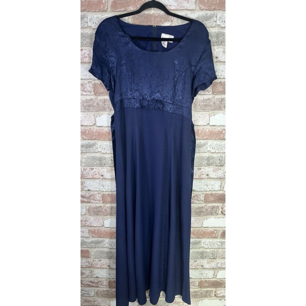 Vintage 90s Frederick's Of Hollywood Navy Empire Waist Maxi Dress Sz 11/12 - Picture 5 of 16